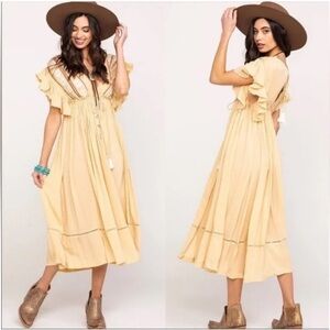 Free people will wait for you boho peach Midi Dress embroidery detail tassels